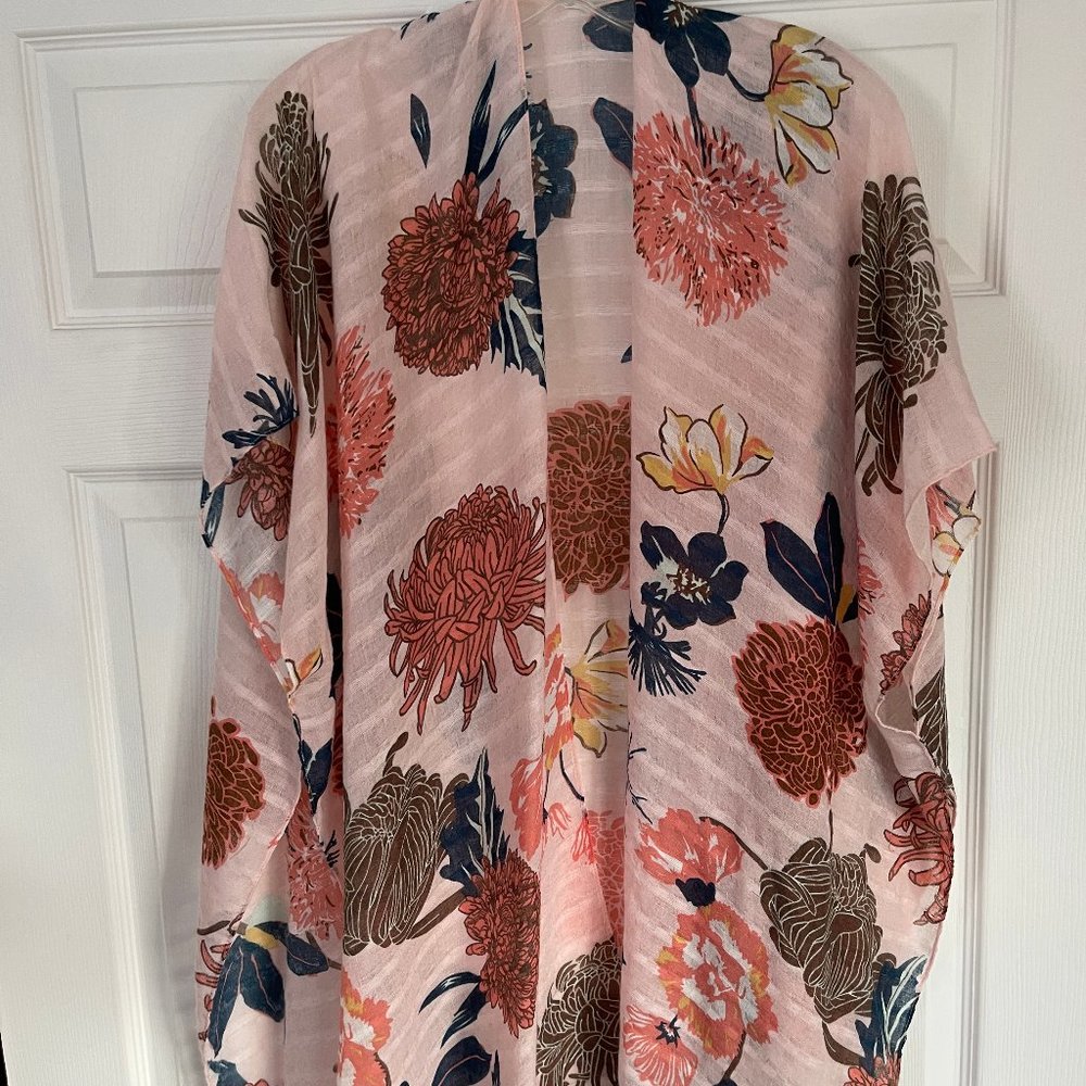 Women's Pink Sheer Kimono Style Wrap - Medium